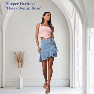 Francesca's Collections Denim Blue Ruffle Mini Skirt
